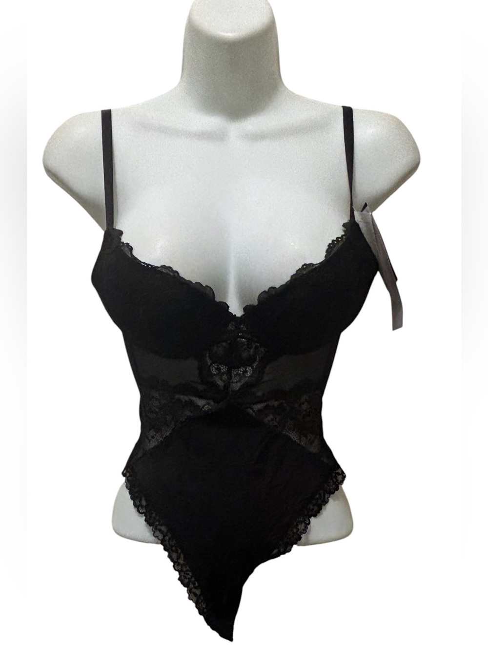 H&M Black Lacy Padded Push-up Teddy Sz XS Lacey Thong Back Seductive Honeymoon